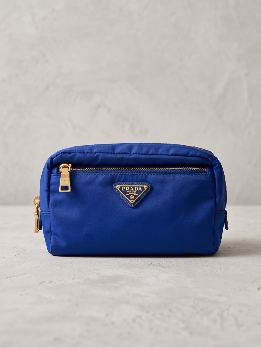 Prada Cobalt Blue Nylon Toiletry Case with Gold Hardware